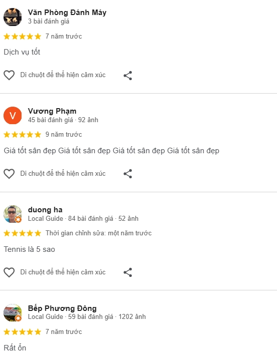 Đánh giá của người chơi tại sân Tennis An Dương