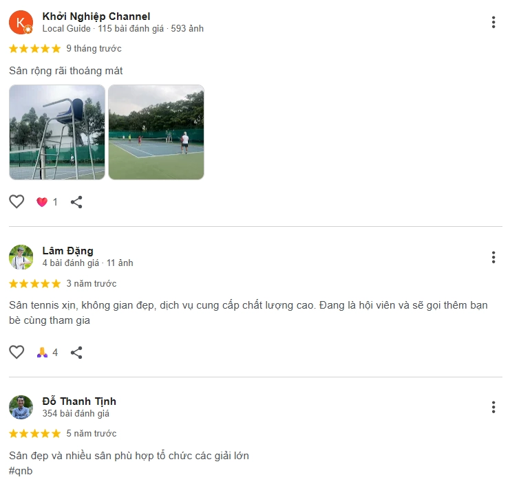 Đánh giá của người chơi tại sân tennis Celadon