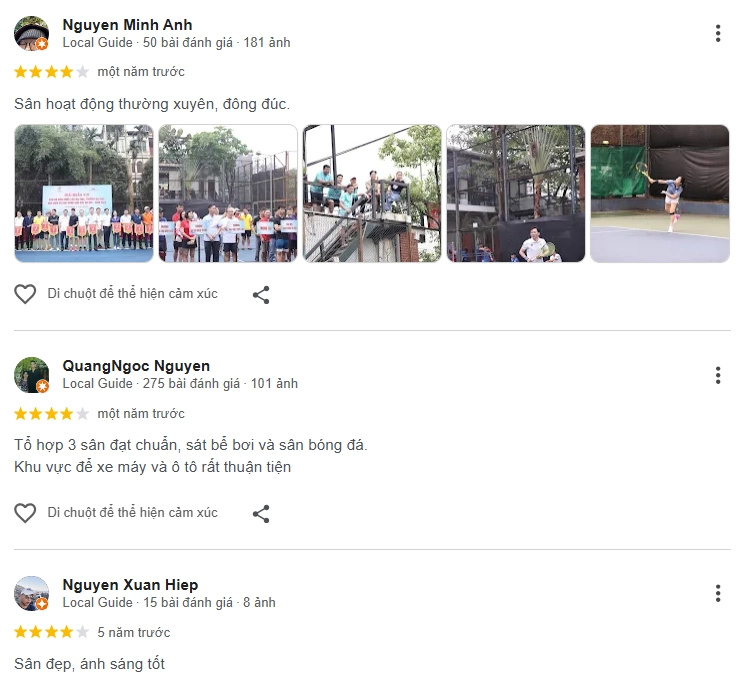 Đánh giá của người chơi tại sân tennis Đại học Thuỷ Lợi