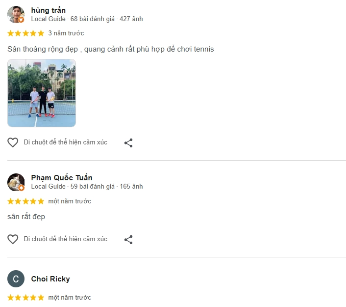Đánh giá của người chơi tại sân tennis Đại học Thuỷ Lợi
