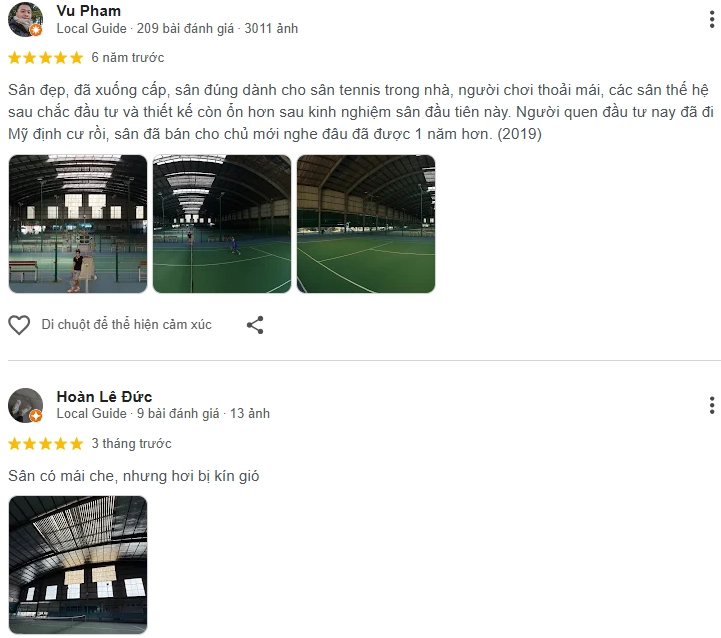 Đánh giá của người chơi tại sân tennis Hoàng Thiên quận 8