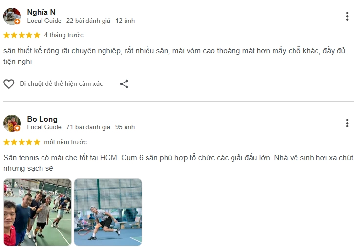 Đánh giá của người chơi tại sân tennis Hoàng Thiên quận 8