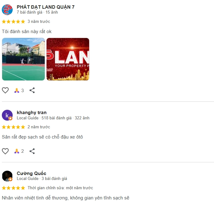 Đánh giá của người chơi tại sân tennis Việt Phố