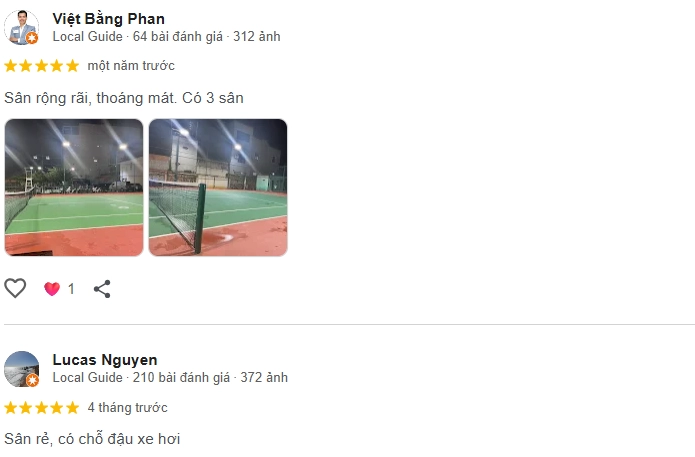 Đánh giá của người chơi tại sân tennis Việt Phố