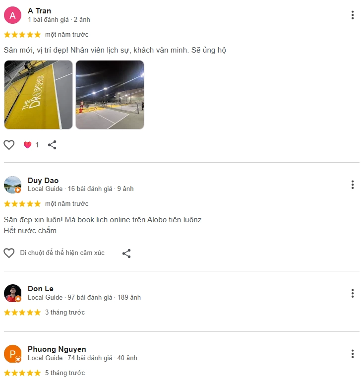 Đánh giá của người chơi tại sân The Dropshot Pickleball