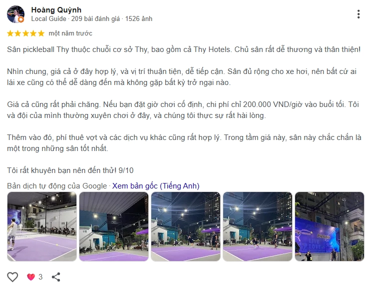 Đánh giá của người chơi tại sân Thy's Pickleball