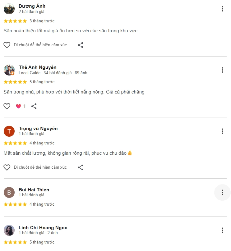  Đánh giá của người chơi tại sân Văn Minh Pickleball