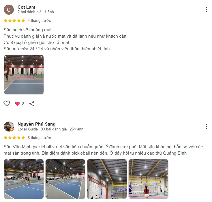  Đánh giá của người chơi tại sân Văn Minh Pickleball