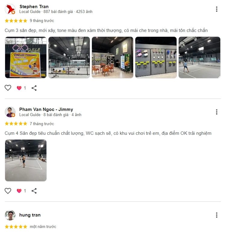 Đánh giá của người chơi tại sân Việt Hàn Indoor Pickleball