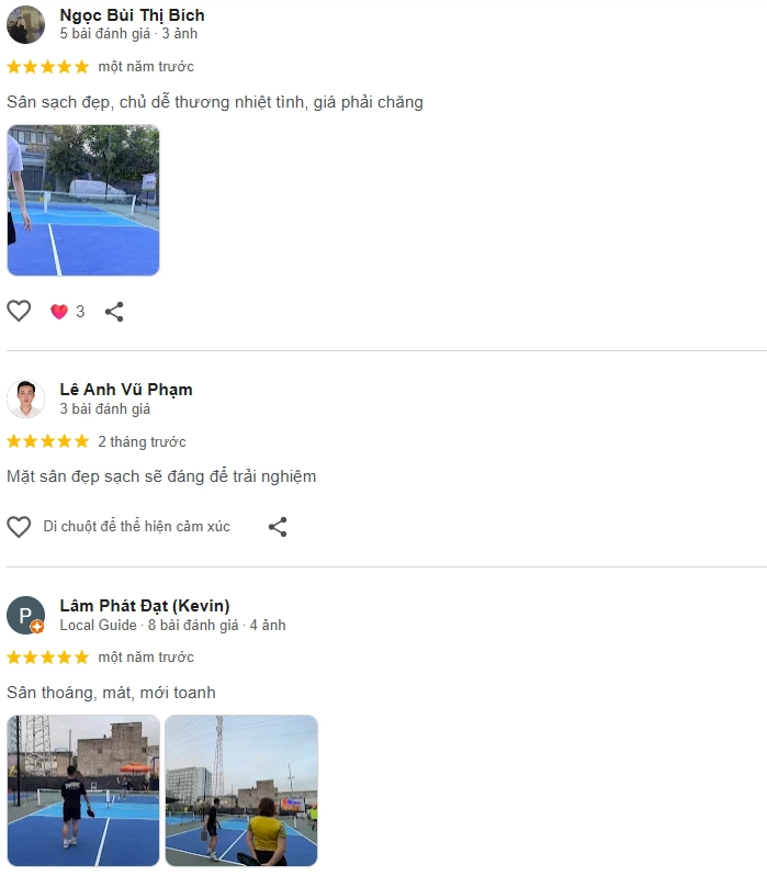 Đánh giá của người chơi tại sân Viet Pickleball Gò Dưa