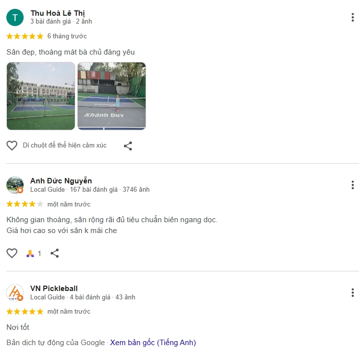 Đánh giá của người chơi tại sân VN Pickleball Louis