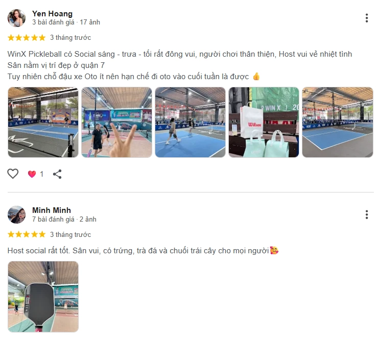 Đánh giá của người chơi tại sân Win X Pickleball