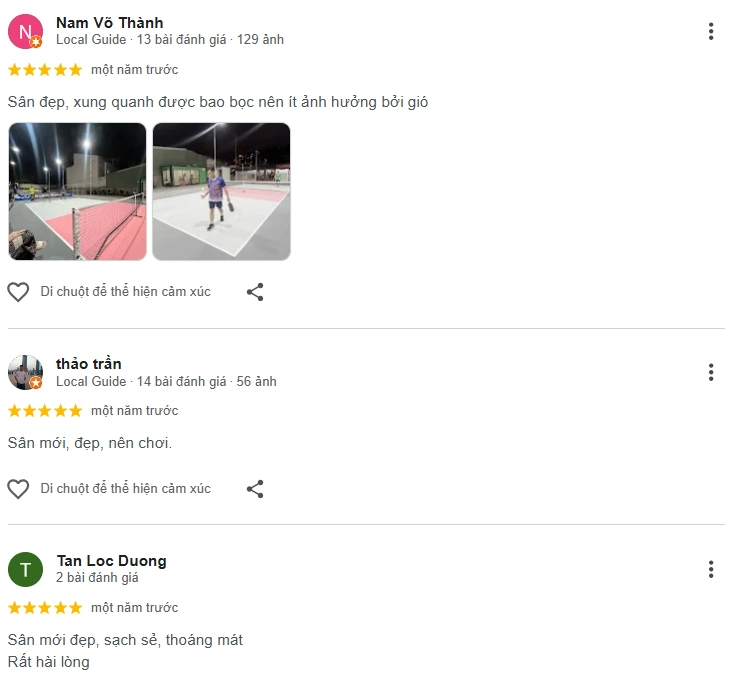  Đánh giá của người chơi tại sân Yolo Pickleball 