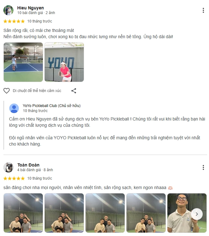 Đánh giá của người chơi tại sân Yoyo Pickleball 1
