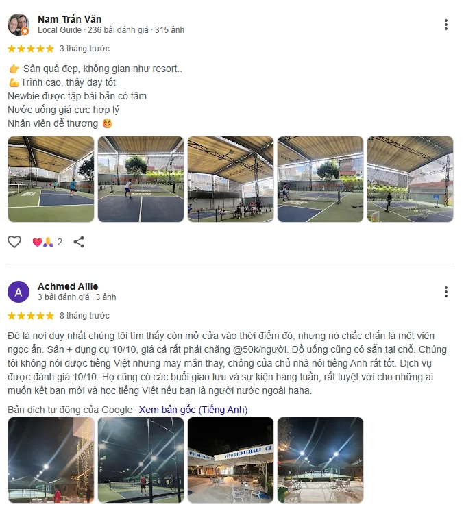 Đánh giá của người chơi tại sân Yoyo Pickleball 2