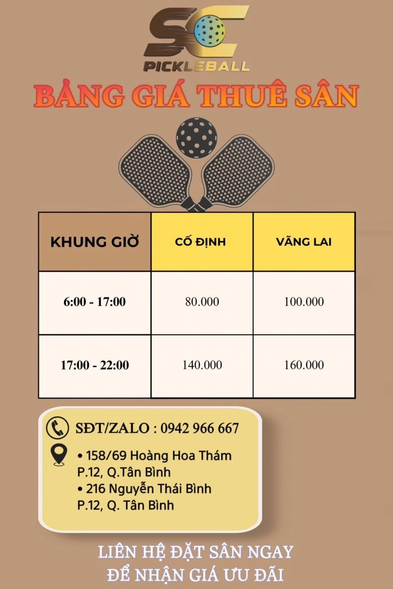 Giá thuê sân SC Pickleball Hoàng Hoa Thám