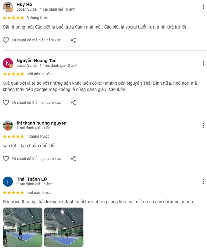 Đánh giá của người chơi tại sân SC Pickleball Hoàng Hoa Thám