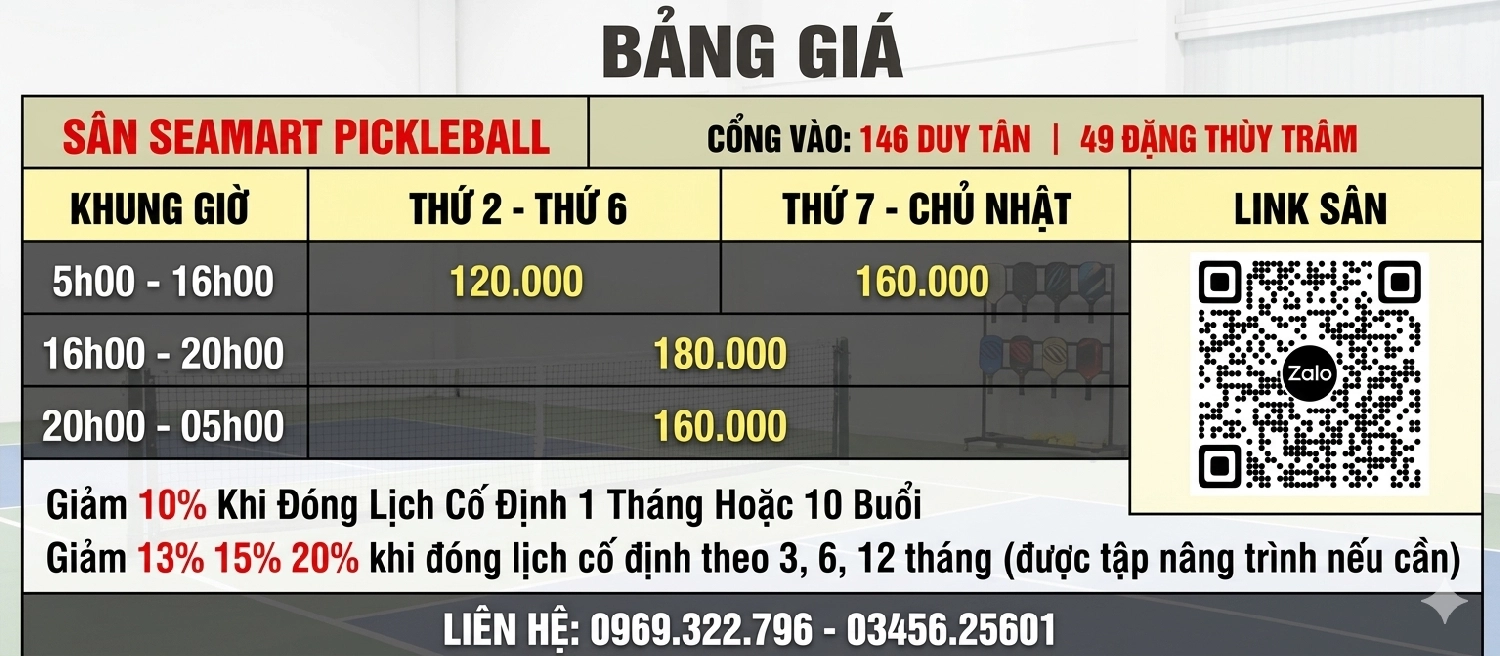 Giá thuê sân Seamart Pickleball
