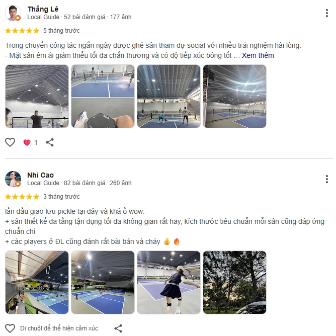 Đánh giá của người chơi tại sân SERA Pickleball Central Park