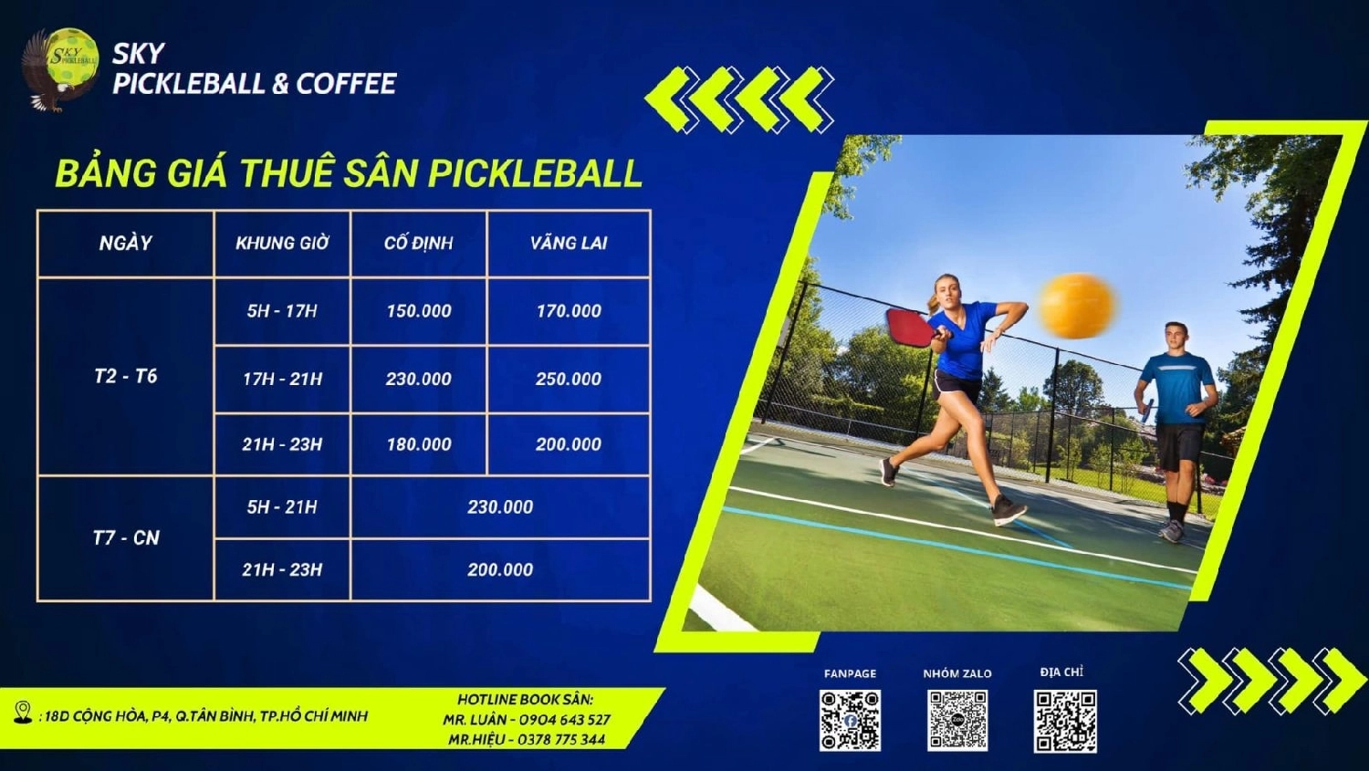 Giá thuê sân Sky Pickleball