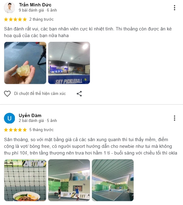  Đánh giá của người chơi tại sân Sky Pickleball 3