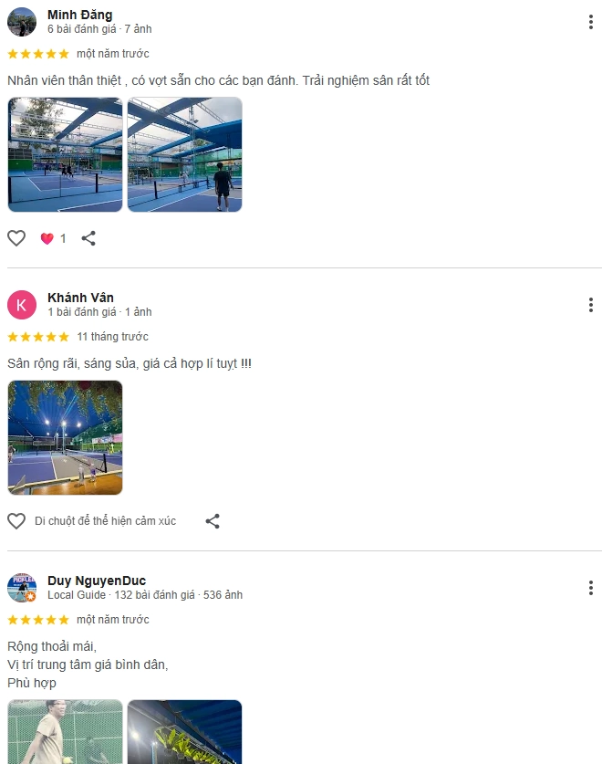 Đánh giá của người chơi tại sân Sky Pickleball Club Biên Hoà
