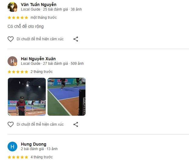 Đánh giá của người chơi tại sân Solar Pickleball
