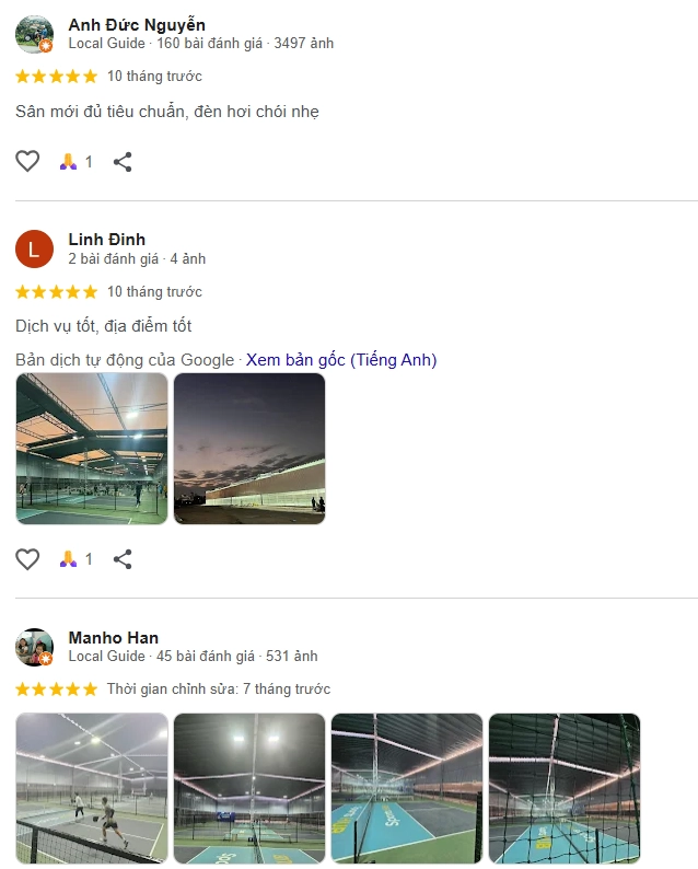 Đánh giá của người chơi tại sân SportsHub Pickleball Phạm Hùng 1
