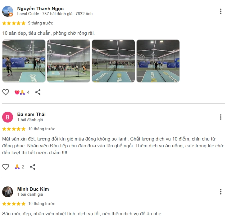 Đánh giá của người chơi tại sân SportsHub Pickleball Phạm Hùng 2