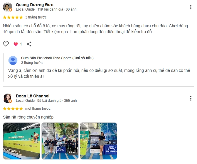 Đánh giá của người chơi tại sân Tana Pickleball 2
