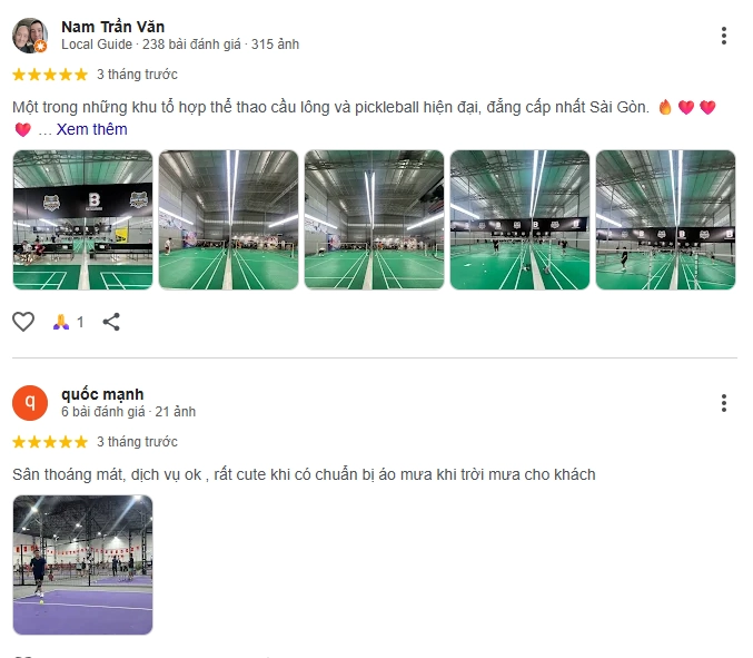 Đánh giá của người chơi tại sân The B Pickleball