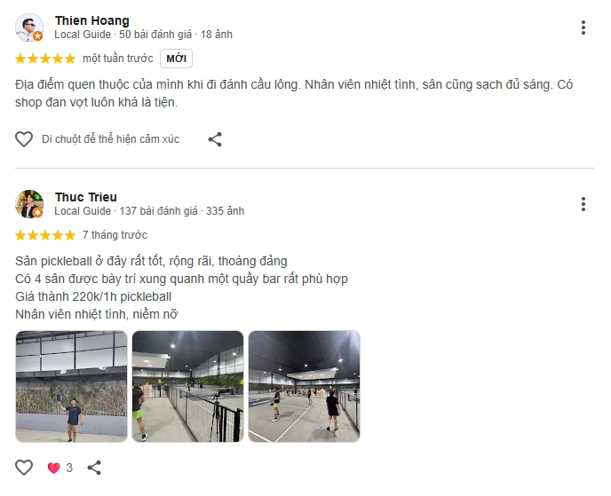Đánh giá của người chơi tại sân The B Pickleball