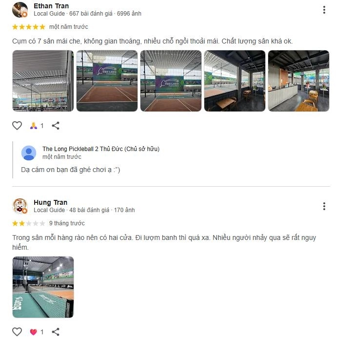 Đánh giá chất lượng sân The Long pickleball 2 Thủ Đức