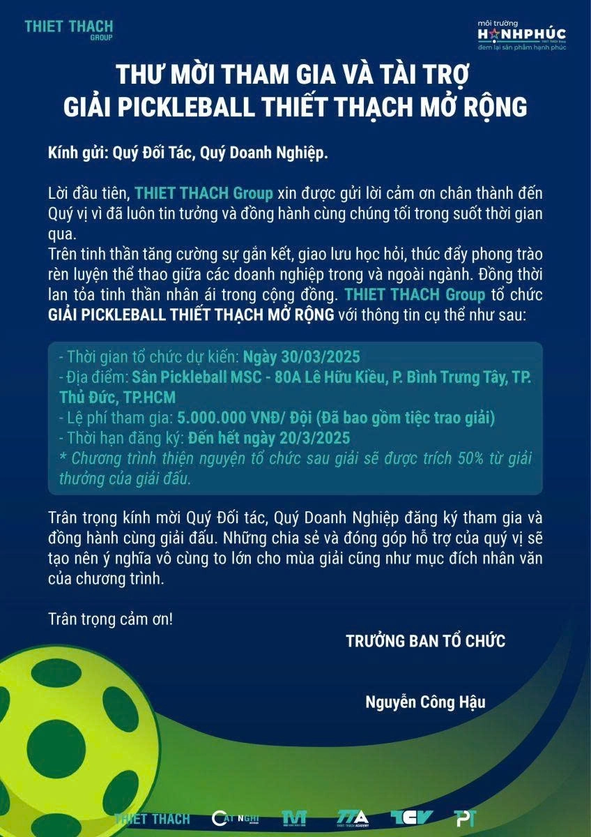 Thư mời tham gia giải pickleball