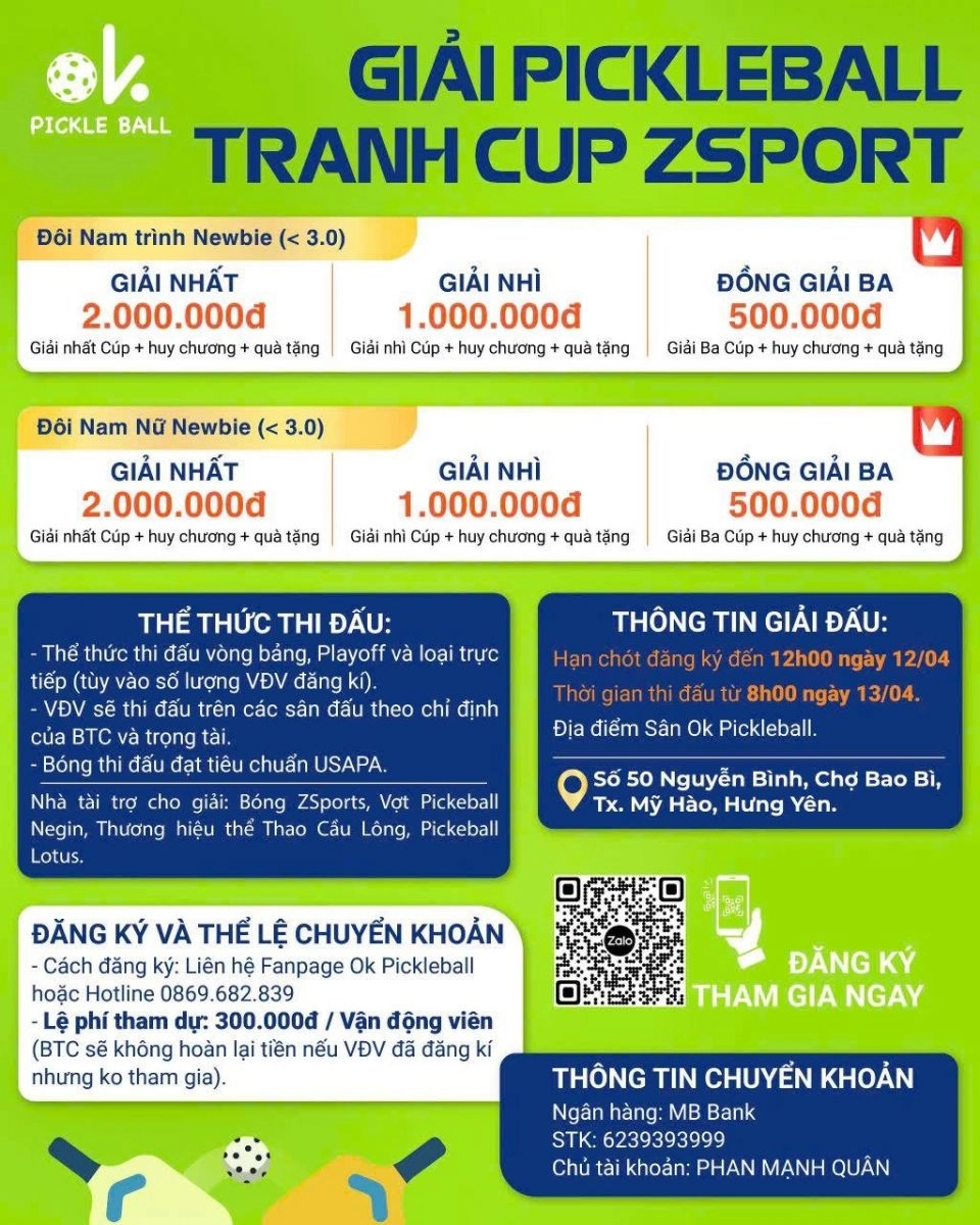 Thư mời tham gia giải pickleball