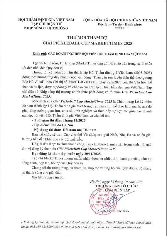 Cấu trúc thư mời tham gia giải pickleball