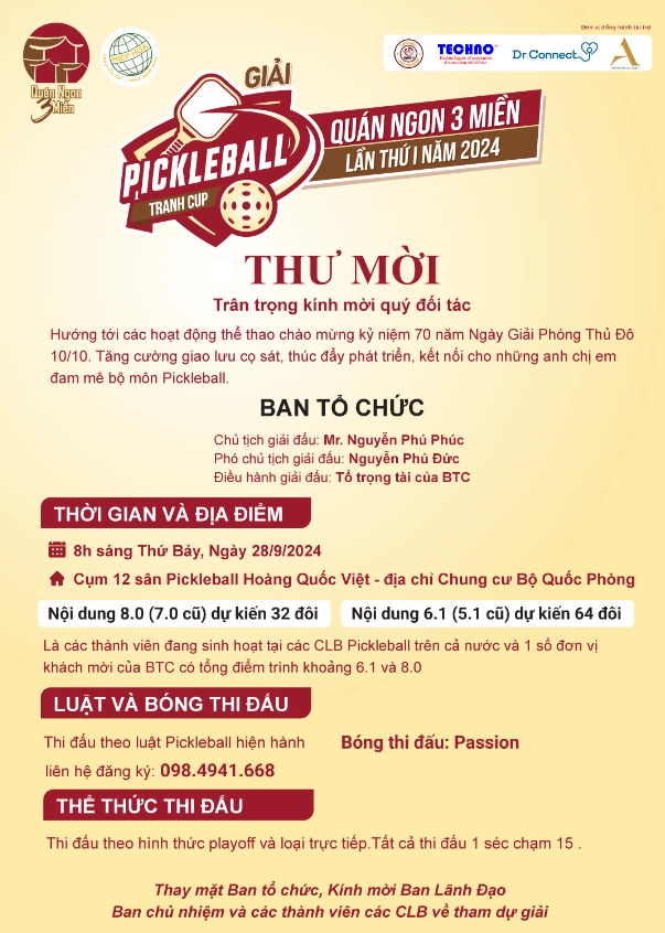 Thư mời tham gia giải pickleball nội bộ