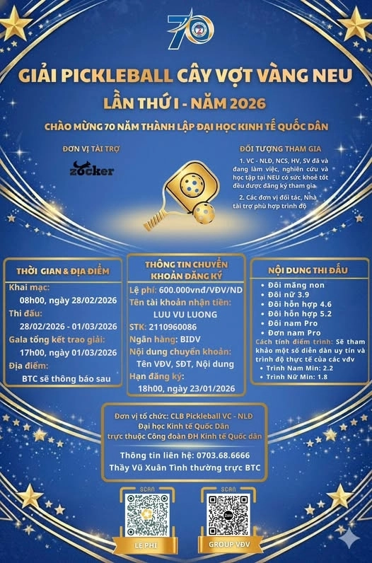 Thư mời tham gia giải pickleball