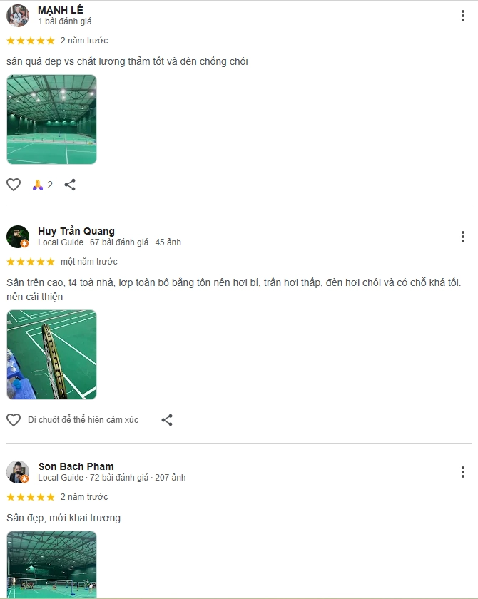 Đánh giá của người chơi tại Tiến Dinh Sport sân cầu lông