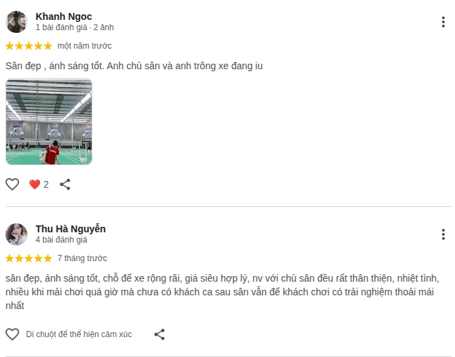 Những đánh giá về chất lượng sân tiểu vương quốc cầu lông