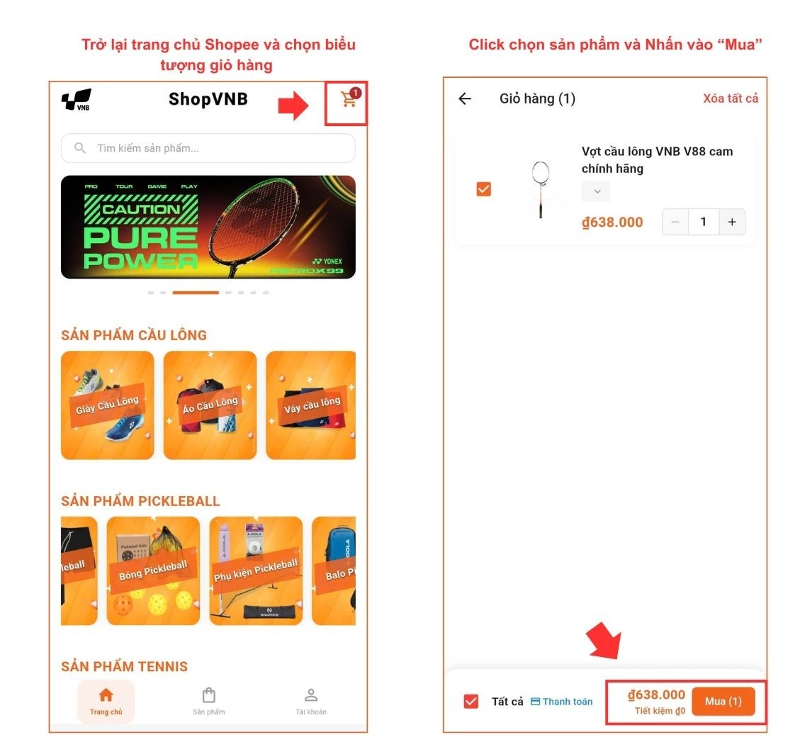 Mua sản phẩm trong giỏ hàng ShopVNB