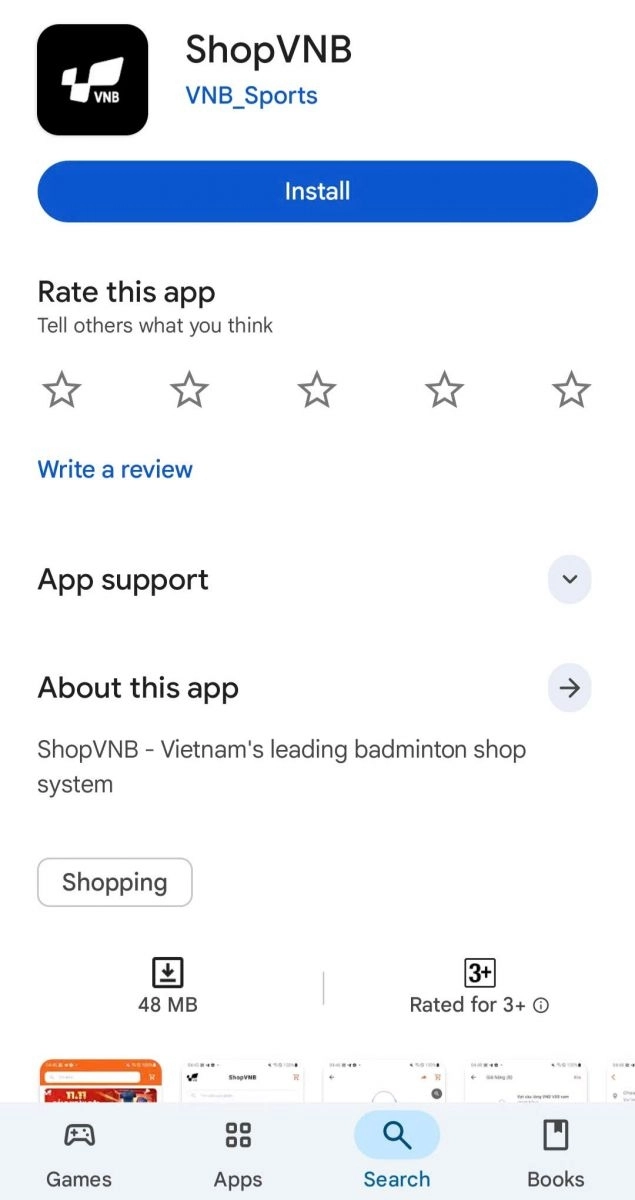 Cài đặt app ShopVNB trên Android