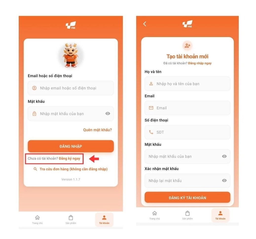 Đăng nhập hoặc tạo tài khoản ShopVNB mới