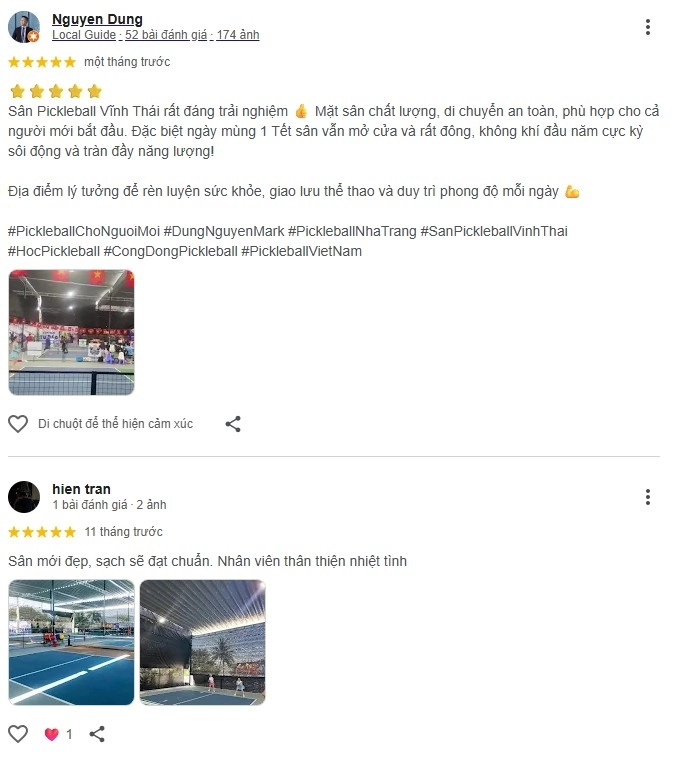 Phản hồi tích cực từ người chơi tại sân vĩnh thái pickleball khánh hòa