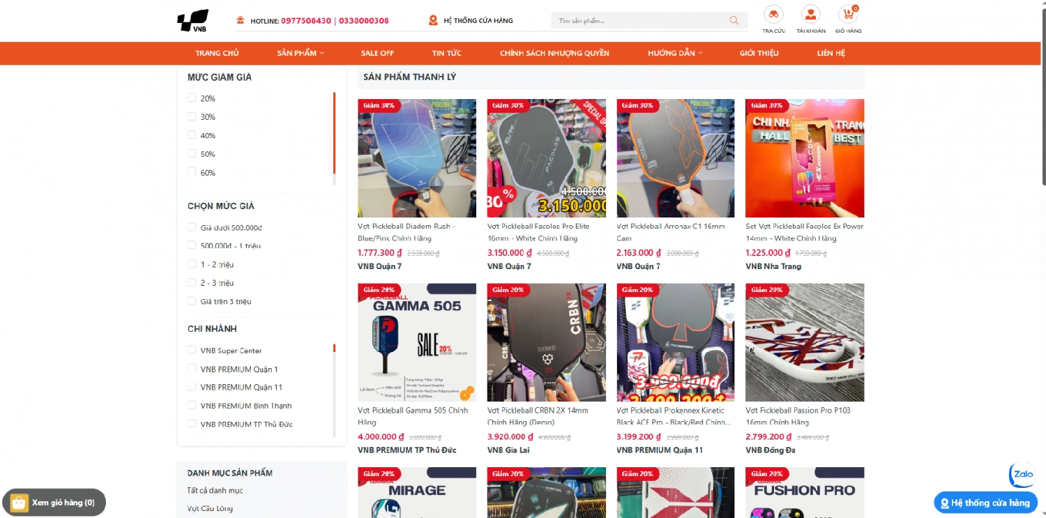 Trang web mua vợt pickleball cũ tại shopVNB