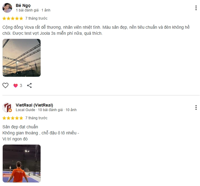  Đánh giá của người chơi tại sân Vova Pickleball 