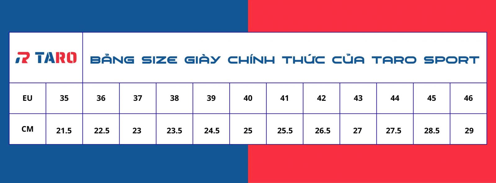 Size Giày cầu lông Taro TR024-2