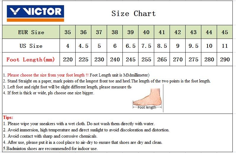 Bảng size Giày Cầu Lông Victor A501-AG