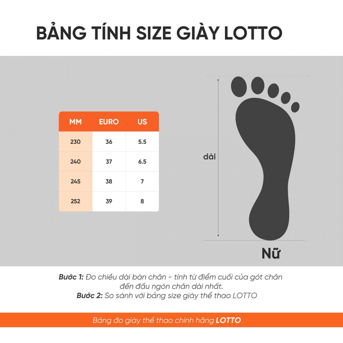 bảng size giày pickleball Lotto