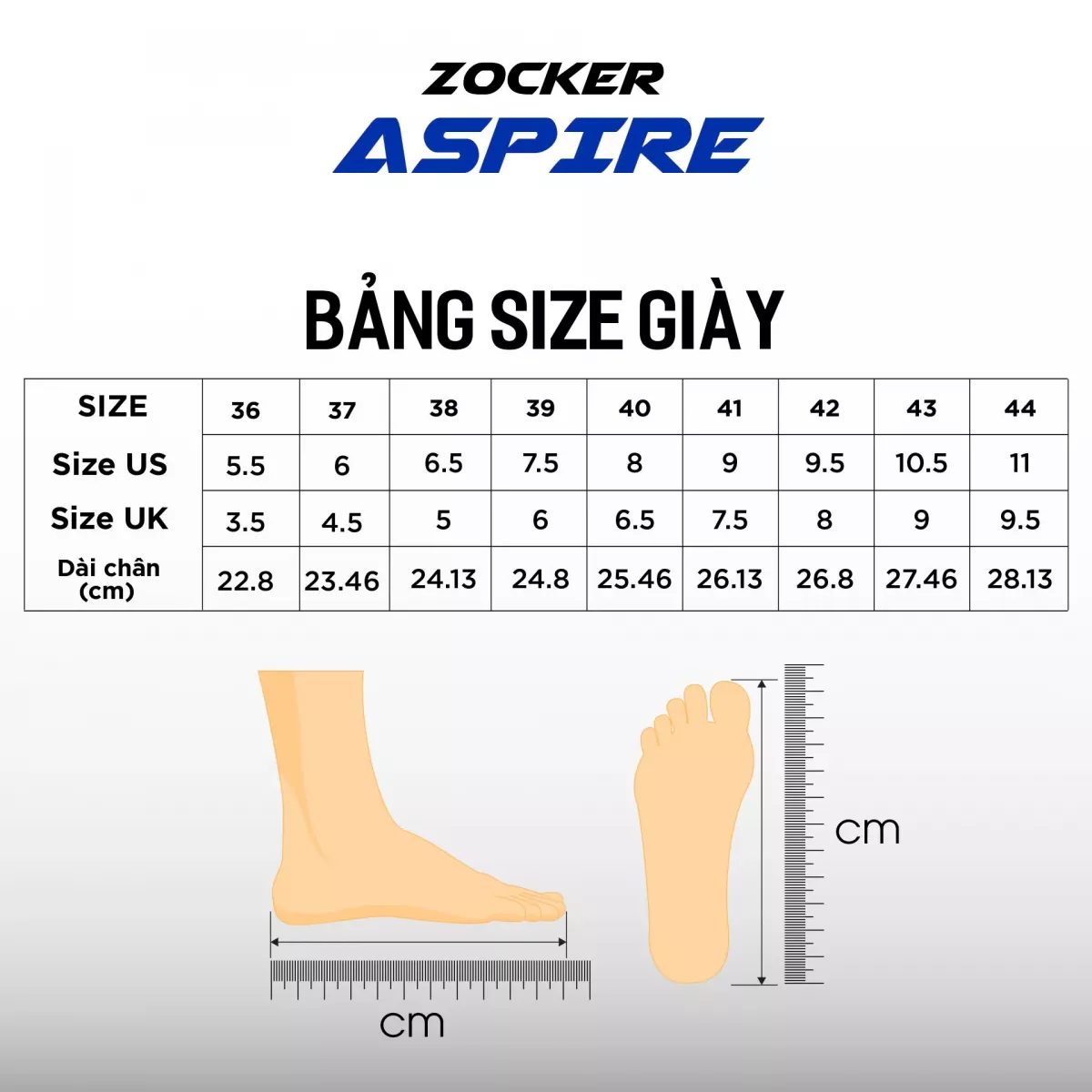 bảng size giày piclkeball Zocker